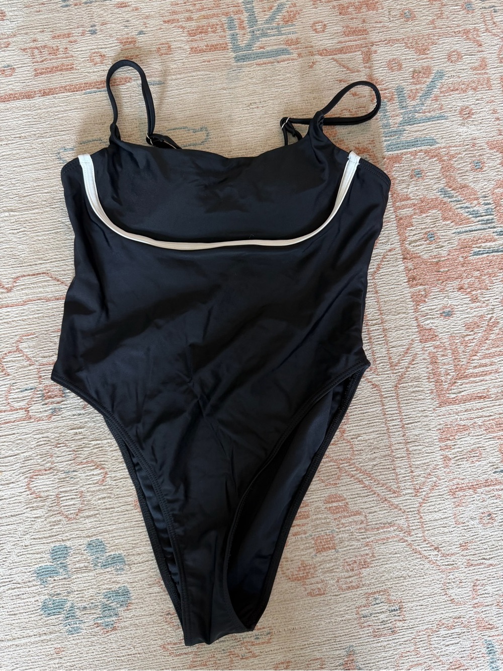 Black One-Piece Swimsuit with White Trim